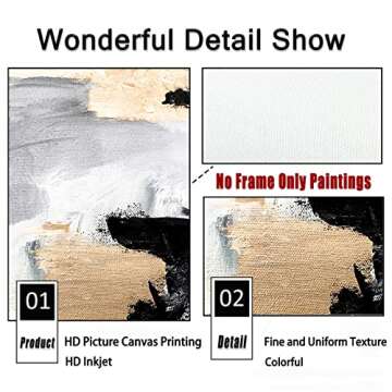 Elegant Black White Gray Gold Wall Art Set - Modern Decor