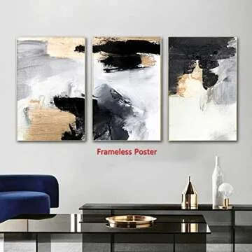 Elegant Black White Gray Gold Wall Art Set - Modern Decor