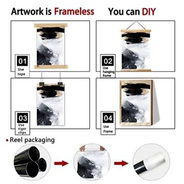 Elegant Black White Gray Gold Wall Art Set - Modern Decor