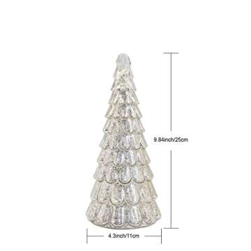 glasburg Light Up Glass Christmas Tree Figurine with Timer Battery Operated for Tabletop Mantel Christmas Decoration Silver Color Size D:4.3‘’ x 4.3'' x 9.84''H