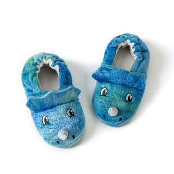 LZSYC Toddler Boys Dinosaur Slippers - Warm Blue Animal Indoor Slippers