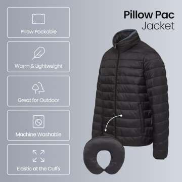 Weatherproof Men's Puffer Jacket, Lightweight Alternative Down Jacket with Packable Travel Neck Pill...