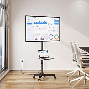 GREENSTELL Mobile TV Stand with Power Outlet and Wheels