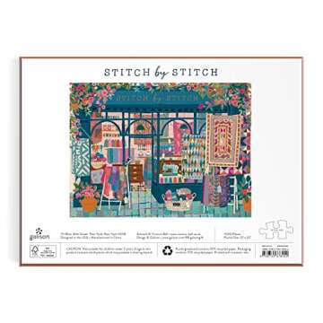 Galison Stitch by Stitch – 1000 Piece Puzzle Fun and Challenging Activity with Bright and Bold Quilting and Crafting Themed Storefront Artwork for Adults and Families