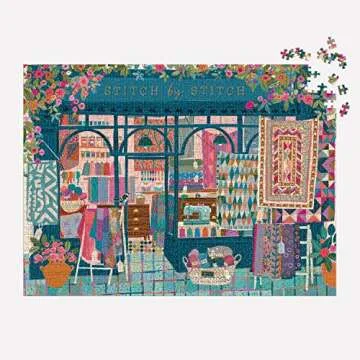 Galison Stitch by Stitch – 1000 Piece Puzzle Fun and Challenging Activity with Bright and Bold Quilting and Crafting Themed Storefront Artwork for Adults and Families