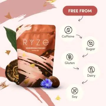 RYZE Mushroom Chicory | 6 Organic Adaptogenic Mushrooms | Caffeine Free | Keto | Chicory root | Energy, Focus, Digestion, Immunity | Cordyceps, Lion’s Mane, Shiitake, Reishi, Turkey Tail | 30 servings