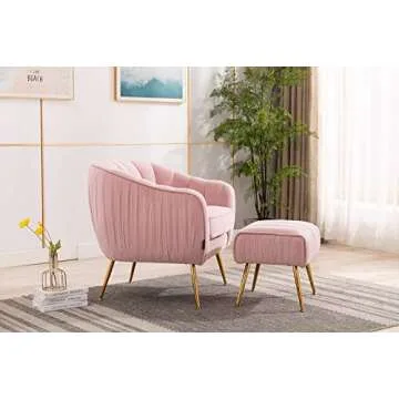 Artechworks Pink Velvet Accent Chair with Ottoman