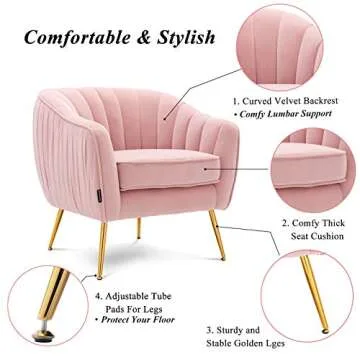 Artechworks Pink Velvet Accent Chair with Ottoman