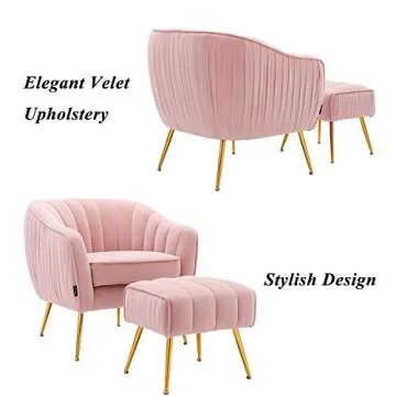 Artechworks Pink Velvet Accent Chair with Ottoman