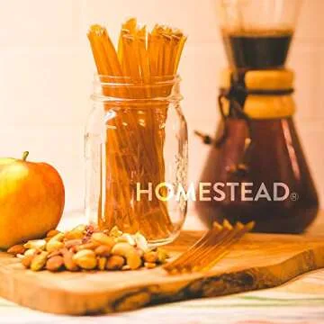 Homestead Honey Sticks for Tea (50 Count) - 100% Pure, Uncut, Unfiltered, American Honey Stick - Honeysticks Raw - Honey Stir Sticks - Honey Straw - Honeycomb Stick - Sticks of Honey for Tea