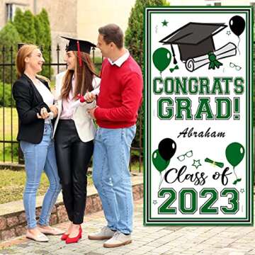 2023 Graduation Door Cover Green Personalized Name Graduation Decorations Large Congrats Grad Banner With A Marker Pen Class of 2023 Door Cover Graduation Sign for Indoor Outdoor Front Door Background