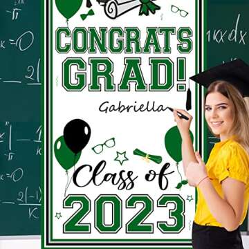 2023 Graduation Door Cover Green Personalized Name Graduation Decorations Large Congrats Grad Banner With A Marker Pen Class of 2023 Door Cover Graduation Sign for Indoor Outdoor Front Door Background
