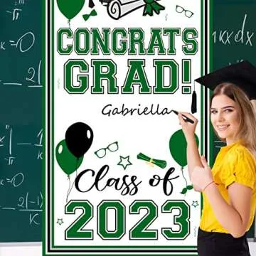 2023 Graduation Door Cover Green Personalized Name Graduation Decorations Large Congrats Grad Banner With A Marker Pen Class of 2023 Door Cover Graduation Sign for Indoor Outdoor Front Door Background