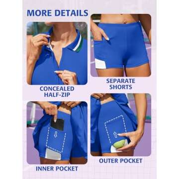 ATTRACO Womens Athletic Dress Half Zip Workout Dress Golf Outfits with Contrast Binding Blue S