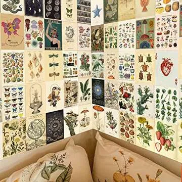 ANERZA 100 PCS Vintage Wall Collage Kit Aesthetic Pictures, Cottagecore Room Decor for Bedroom Posters, Cute Dorm Photo for Teen Girls, Botanical Wall Art