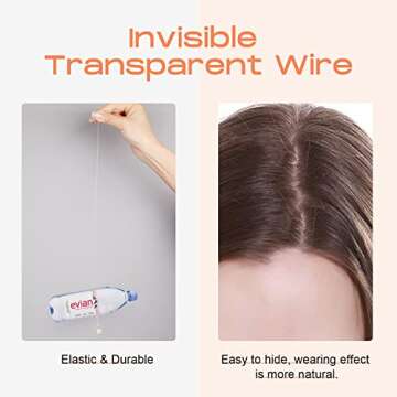 SEIKEA Invisible Wire Hair Extensions with 2 Removable Clips Adjustable Transparent Secret Headband Long Wavy Curly Synthetic Hairpiece for Women 20 Inch 130 Gram Blonde with Pale Gold Highlights