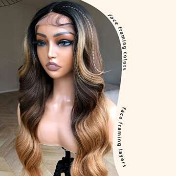 BlackSwern Ombre Lace Front Wig, Highlight Ombre Body Wave Wig Pre-plucked Pre-layered Pre-styled, Glueless Lace Wigs for Black Women, 1b/30/27