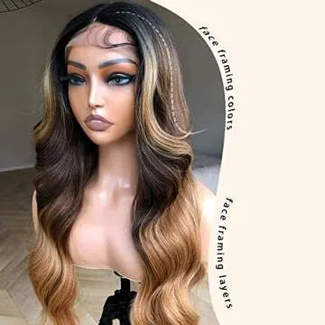 BlackSwern Ombre Lace Front Wig, Highlight Ombre Body Wave Wig Pre-plucked Pre-layered Pre-styled, Glueless Lace Wigs for Black Women, 1b/30/27