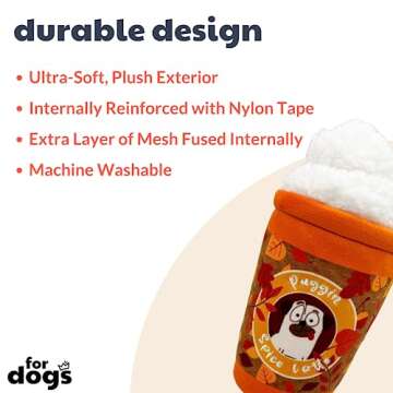 Huxley & Kent for Dogs | Puggin Spice Latte (Large) | Fall Funny Dog Toy | Power Plush Dog Toy with ...