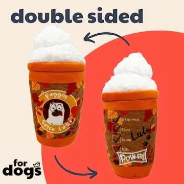 Huxley & Kent for Dogs | Puggin Spice Latte (Large) | Fall Funny Dog Toy | Power Plush Dog Toy with Squeaker | Dog Gift | Fun, Durable, and Safe | H&K Squeaky Dog Toy