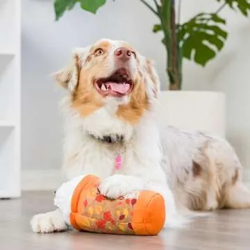 Huxley & Kent for Dogs | Puggin Spice Latte (Large) | Fall Funny Dog Toy | Power Plush Dog Toy with Squeaker | Dog Gift | Fun, Durable, and Safe | H&K Squeaky Dog Toy