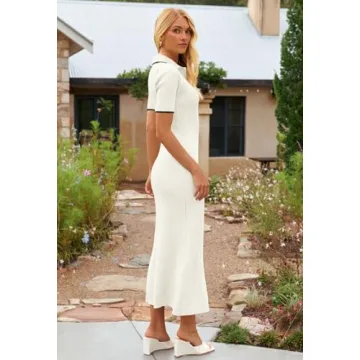 Shop MEROKEETY Women's Elegant Polo V Neck Maxi Dress - Beige