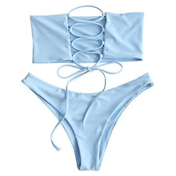 ZAFUL Adjustable Light Blue Bandeau Bikini Set for Women