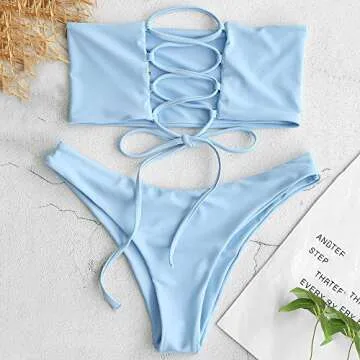 ZAFUL Adjustable Light Blue Bandeau Bikini Set for Women