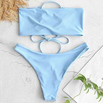 ZAFUL Adjustable Light Blue Bandeau Bikini Set for Women