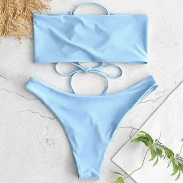 ZAFUL Adjustable Light Blue Bandeau Bikini Set for Women