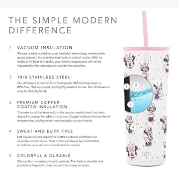 Simple Modern Disney Character Insulated Tumbler Cup with Flip Lid and Straw Lid | Reusable Stainless Steel Water Bottle Iced Coffee Travel Mug | Classic Collection | 24oz Minnie Mouse Sprinkle