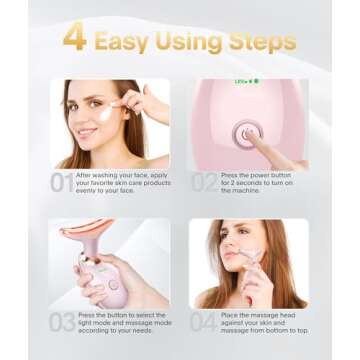 ELISHINE Light Based Face-Neck-Massager - 7 Color Portable Facial Massager for Skin Care, Glossy Pink