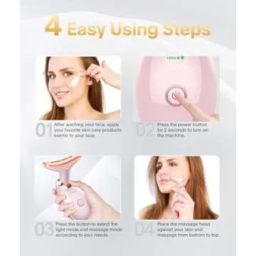 ELISHINE Light Based Face-Neck-Massager - 7 Color Portable Facial Massager for Skin Care, Glossy Pink