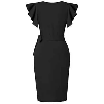 Elegant V Neck Bodycon Dress with Ruffles for Women