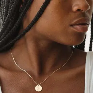 MYEARS Women Birth Flower Necklace Gold Coin Engraved Disc Month August Flower Bouquet Pendant 14K Gold Plated Dainty Chain Personalized Floral Jewelry Birthday Gift