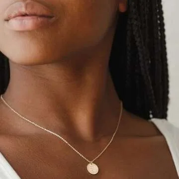 MYEARS Women Birth Flower Necklace Gold Coin Engraved Disc Month August Flower Bouquet Pendant 14K Gold Plated Dainty Chain Personalized Floral Jewelry Birthday Gift