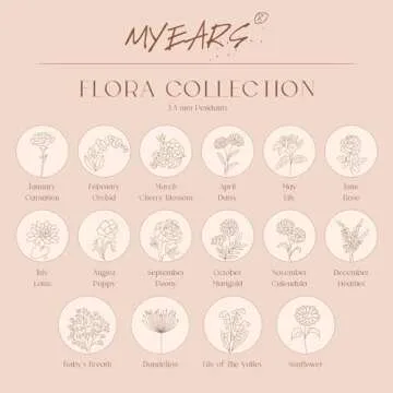 MYEARS Women Birth Flower Necklace Gold Coin Engraved Disc Month August Flower Bouquet Pendant 14K Gold Plated Dainty Chain Personalized Floral Jewelry Birthday Gift