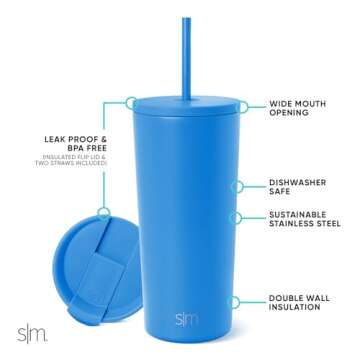 Simple Modern Insulated Tumbler with Lid and Straw | Iced Coffee Cup Reusable Stainless Steel Water ...