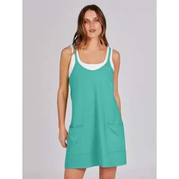 ANRABESS Women Summer Mini Romper Dress Workout Tennis Active Sports Athleisure Outfits Built in Shorts Trendy Vacation Cyan Small