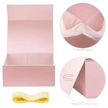 MOYEUPAC Pink Gift Box,9" X 7" X 4" Gift Box with Ribbon for Presents Magnetic Closure for Gift Pack...