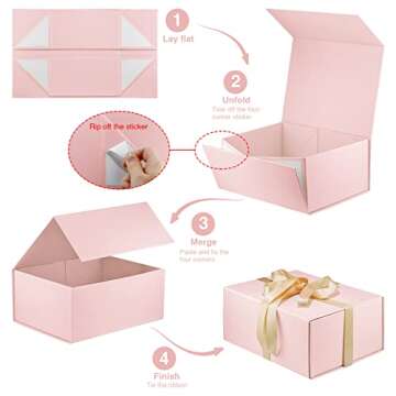 MOYEUPAC Pink Gift Box,9" X 7" X 4" Gift Box with Ribbon for Presents Magnetic Closure for Gift Packaging, Gift Box for Christmas, Halloween, Birthday Gift Box and Christmas Gift Box