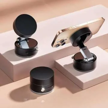 2025 New Vacuum Magnetic Suction Phone Holder, Upgraded Magnetic Suction Phone Mount, Foldable and Retractable Double-Sided Magnetic Phone Holder for All Phones (Black)