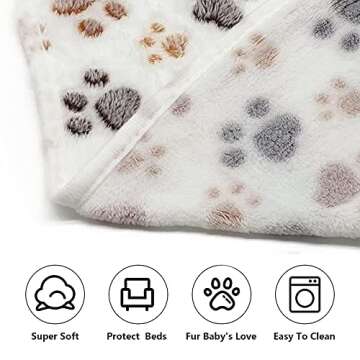1 Pack 3 Puppy Dog Blankets Super Soft Warm Sleep Mat Fluffy Premium Fleece Pet Blanket Flannel Throw for Dog Puppy Cat - White Paw Print Large(40"x30")