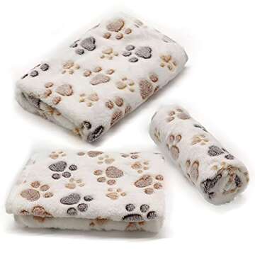 1 Pack 3 Puppy Dog Blankets Super Soft Warm Sleep Mat Fluffy Premium Fleece Pet Blanket Flannel Throw for Dog Puppy Cat - White Paw Print Large(40"x30")