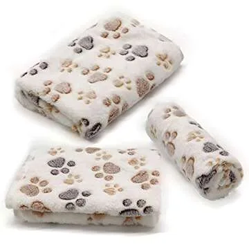 1 Pack 3 Puppy Dog Blankets Super Soft Warm Sleep Mat Fluffy Premium Fleece Pet Blanket Flannel Throw for Dog Puppy Cat - White Paw Print Large(40"x30")