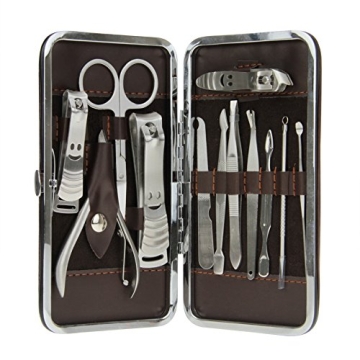 FakeFace Stainless Steel Manicure Pedicure Nail Clippers Set Personal Grooming Care 12 Pieces, Style...