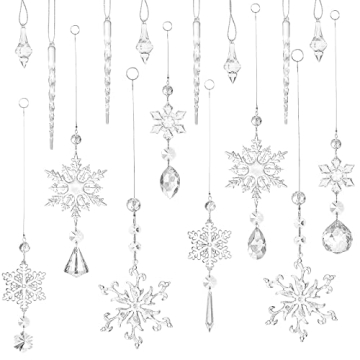 Zopeal 16 Pcs Christmas Crystal Snowflake Ornaments for Christmas Tree Iridescent Hanging Acrylic Sn...