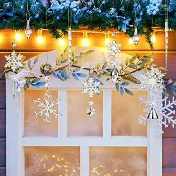 Zopeal 16 Pcs Christmas Crystal Snowflake Ornaments for Christmas Tree Iridescent Hanging Acrylic Snowflake Icicle Ornaments with Rope for Xmas Tree Winter Party Decor (Cute Style)