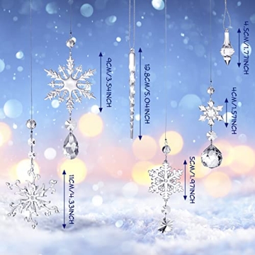 Zopeal 16 Pcs Christmas Crystal Snowflake Ornaments for Christmas Tree Iridescent Hanging Acrylic Snowflake Icicle Ornaments with Rope for Xmas Tree Winter Party Decor (Cute Style)