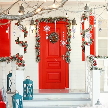 Zopeal 16 Pcs Christmas Crystal Snowflake Ornaments for Christmas Tree Iridescent Hanging Acrylic Snowflake Icicle Ornaments with Rope for Xmas Tree Winter Party Decor (Cute Style)